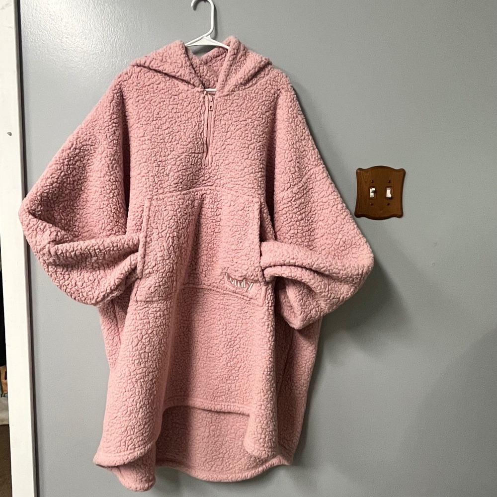 The Comfy Teddy Bear Quarter Zip Wearable Blanket Pink Sherpa Hoodie Oversized